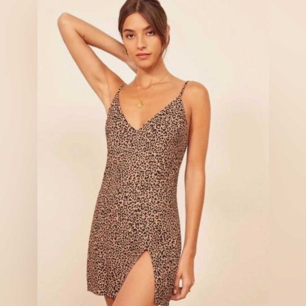 Reformation Tan and Black Animal Print Dress